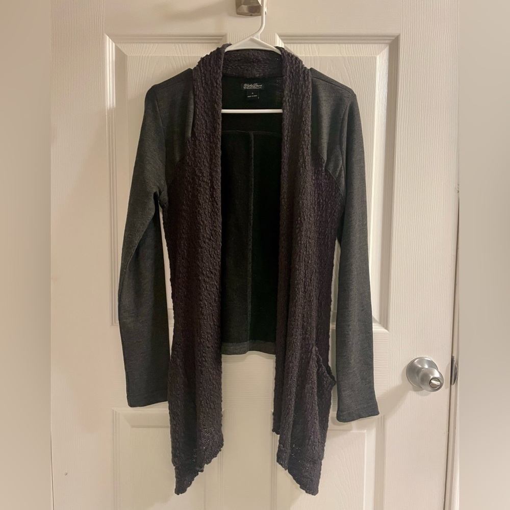 Lucky Brand Grey Open Draped Knit Paneled Cardigan With Pockets Size Small